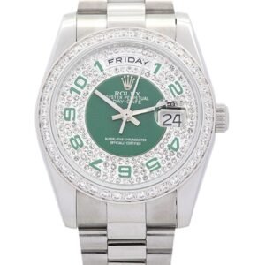 Replica Rolex Day-Date Green and Silver with Diamonds Dial 118346 36 mm