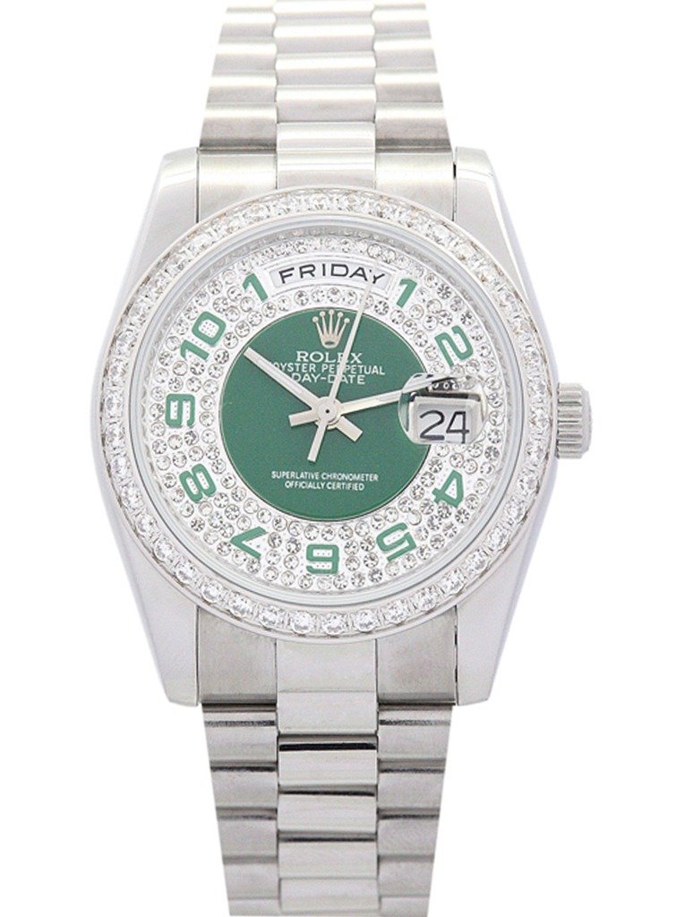 Replica Rolex Day-Date Green and Silver with Diamonds Dial 118346 36 mm