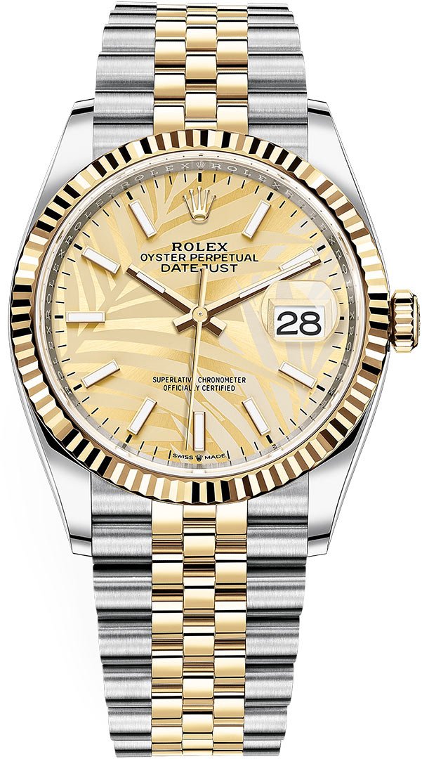 Replica Rolex Datejust Gold Palm Motif Dial 126233 36 mm
