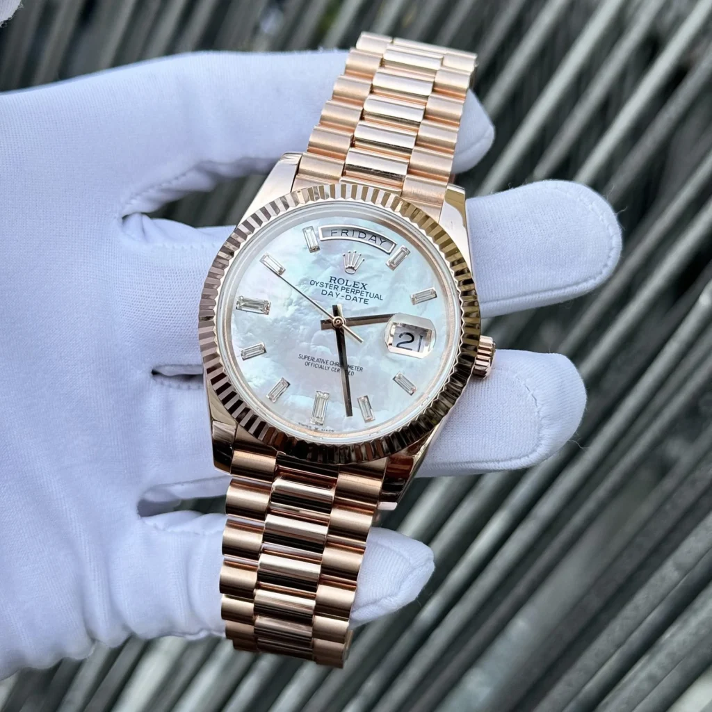 Superclone Rolex Day-Date White Mother-of-Pearl Diamond Dial 128235-0078 36 mm Case Profile