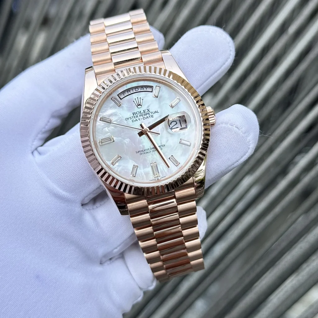 Superclone Rolex Day-Date White Mother-of-Pearl Diamond Dial 128235-0078 36 mm Bracelet & Clasp
