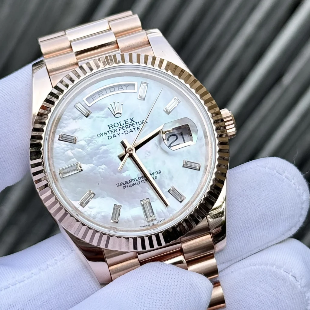 Superclone Rolex Day-Date White Mother-of-Pearl Diamond Dial 128235-0078 36 mm Case Back