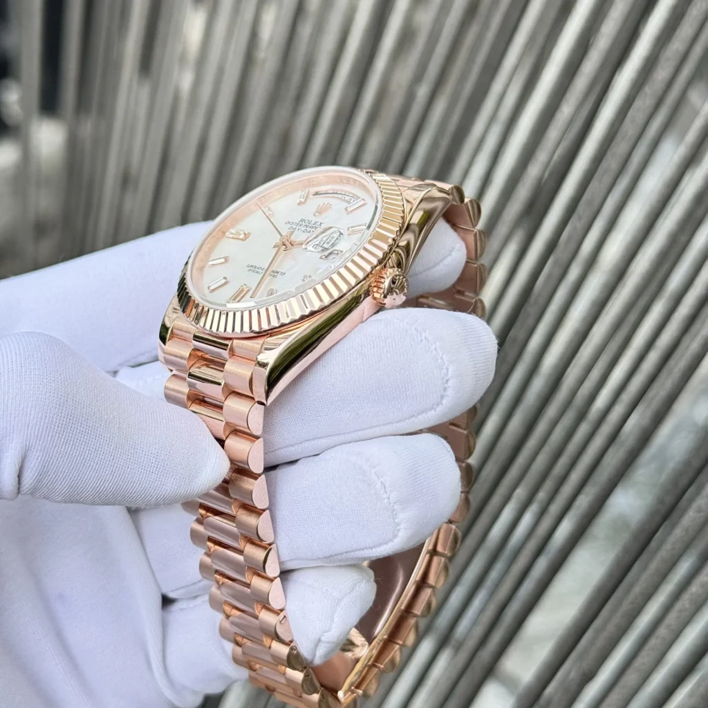 Superclone Rolex Day-Date White Mother-of-Pearl Diamond Dial 128235-0078 36 mm Additional Detail