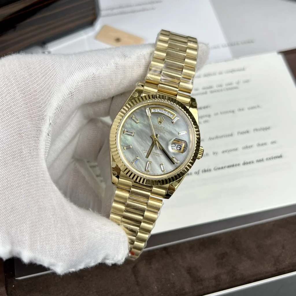 Superclone Rolex Day-Date White Mother-of-Pearl Diamond Dial 128238-0123 36 mm Case Profile