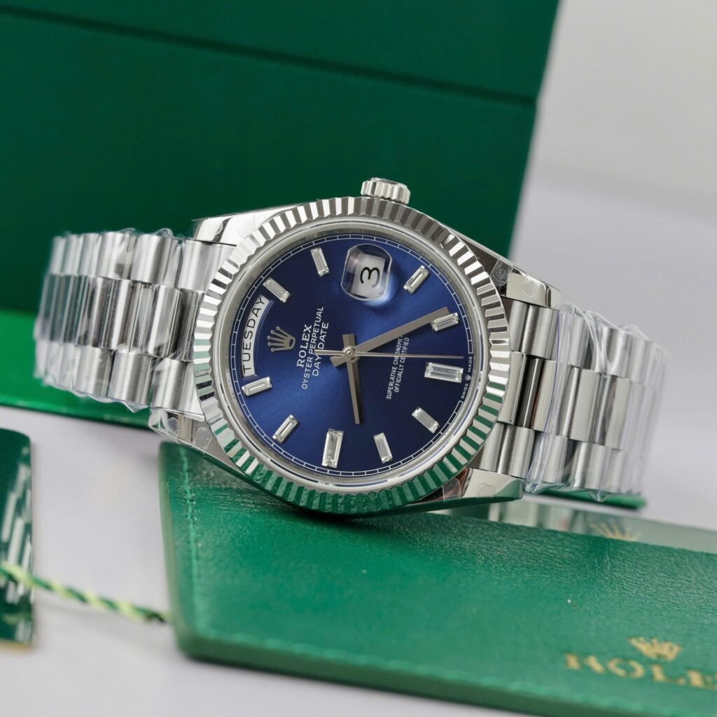 Superclone Rolex Day-Date Bright Blue Diamond Dial 128239-0069 36 mm Case Profile