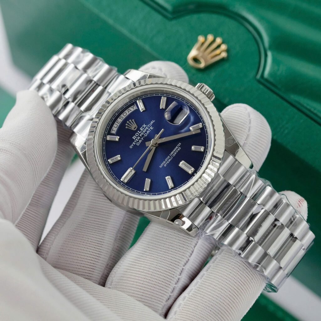 Superclone Rolex Day-Date Bright Blue Diamond Dial 128239-0069 36 mm Bracelet & Clasp