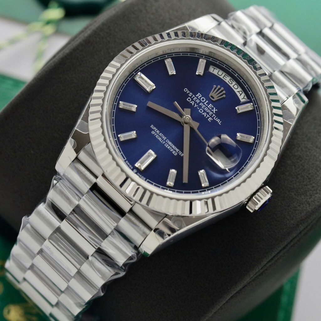 Superclone Rolex Day-Date Bright Blue Diamond Dial 128239-0069 36 mm Case Back