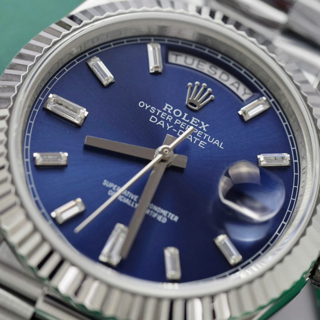 Superclone Rolex Day-Date Bright Blue Diamond Dial 128239-0069 36 mm Additional Detail