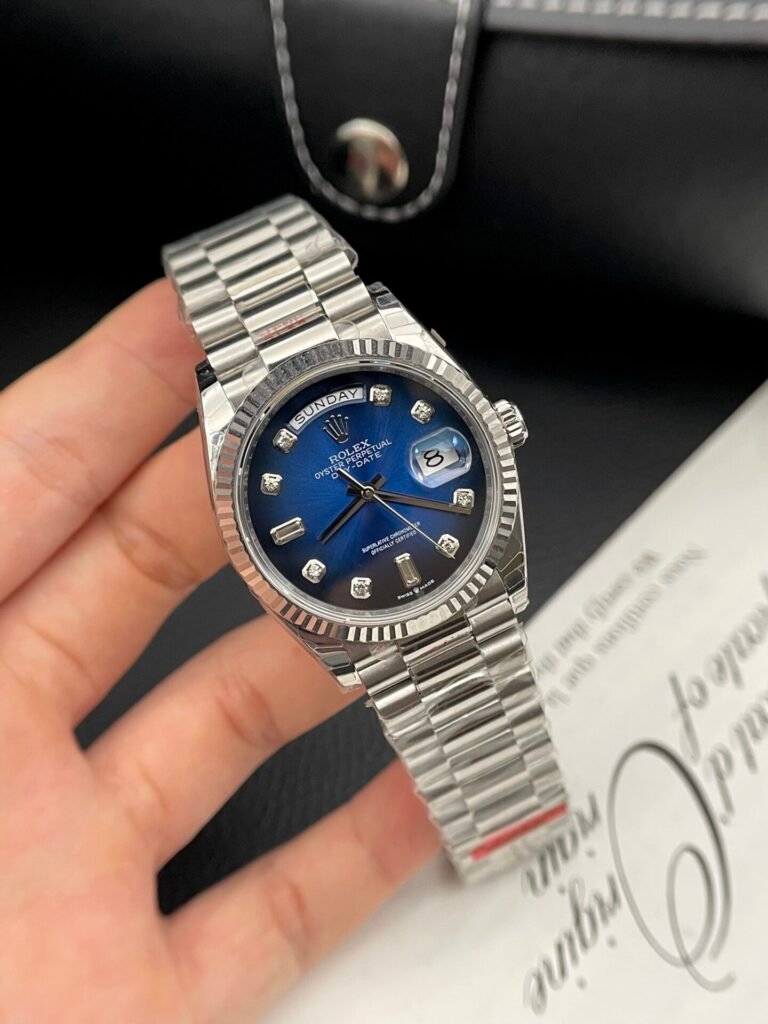 Superclone Rolex Day-Date Blue Ombré Diamond Dial 128236-0005 36 mm Case Profile
