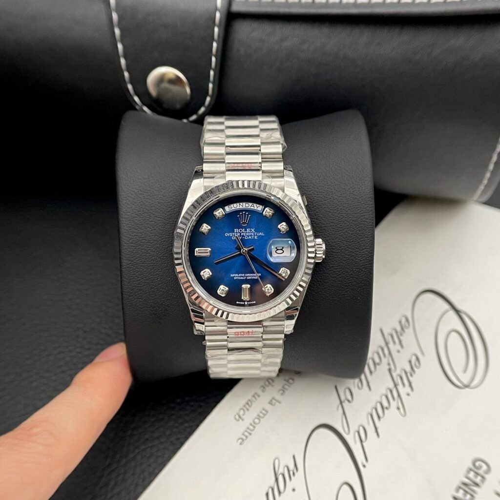 Superclone Rolex Day-Date Blue Ombré Diamond Dial 128236-0005 36 mm Bezel & Crystal