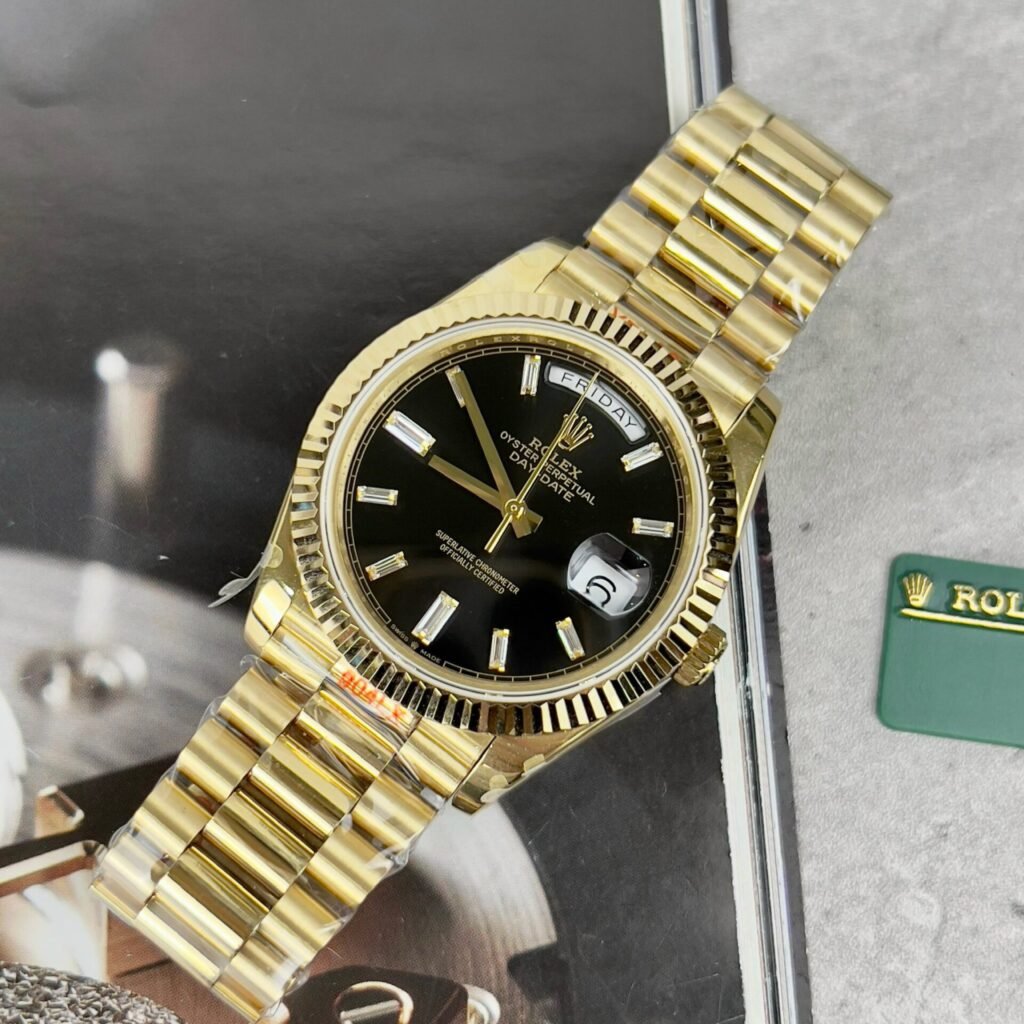 Superclone Rolex Day-Date Bright Black Diamond Dial 228238-0004 40 mm Bezel & Crystal