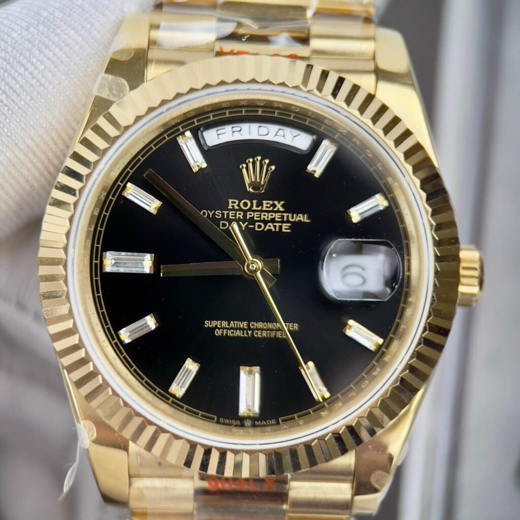 Superclone Rolex Day-Date Bright Black Diamond Dial 228238-0004 40 mm Bracelet & Clasp