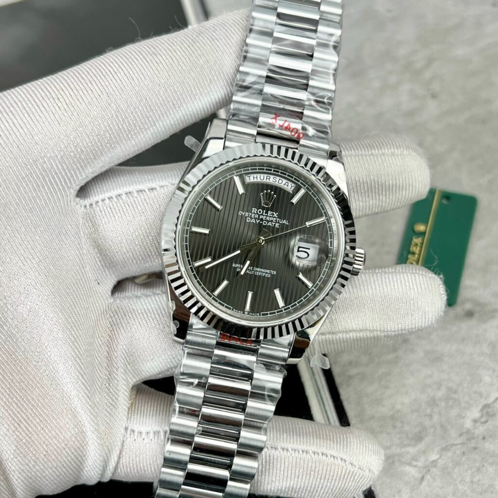 Superclone Rolex Day-Date Grey Stick Tapestry Dial 228239-0002 40 mm Case Profile