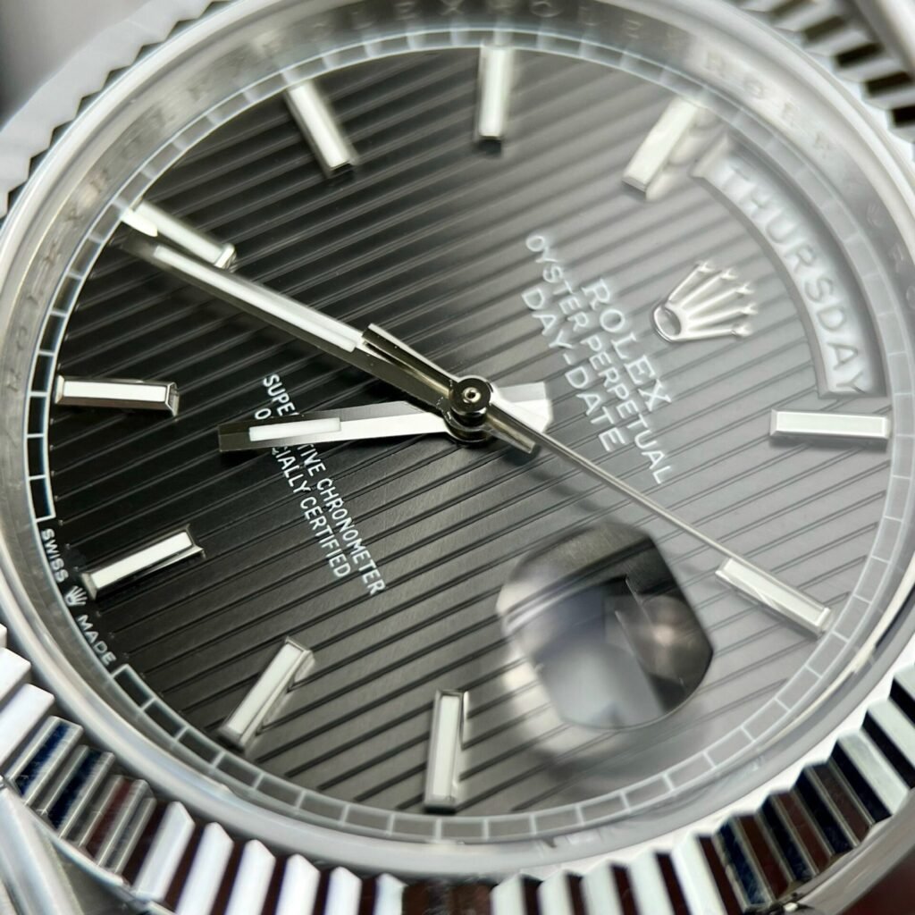 Superclone Rolex Day-Date Grey Stick Tapestry Dial 228239-0002 40 mm Bracelet & Clasp