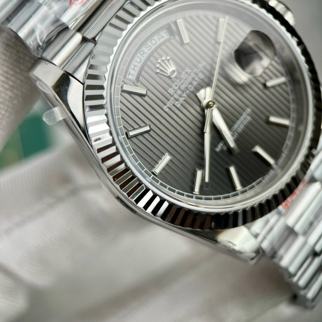 Superclone Rolex Day-Date Grey Stick Tapestry Dial 228239-0002 40 mm Case Back