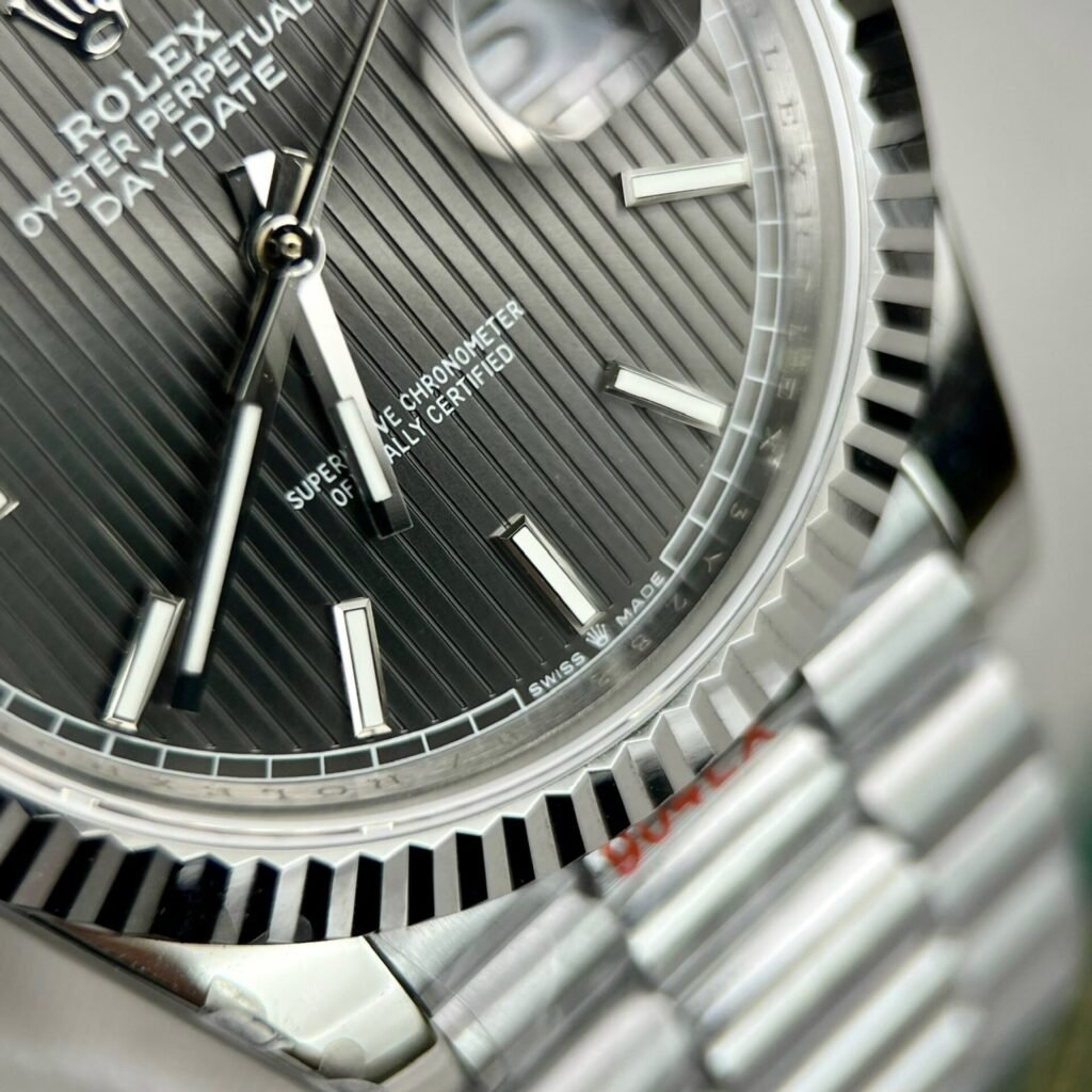 Superclone Rolex Day-Date Grey Stick Tapestry Dial 228239-0002 40 mm Additional Detail