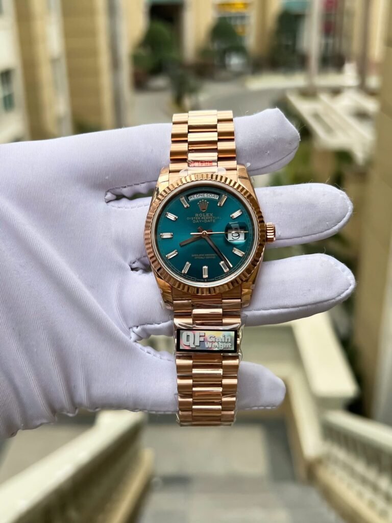 Superclone Rolex Day-Date Blue-Green Diamond Dial 128235-0085 36 mm Bezel & Crystal