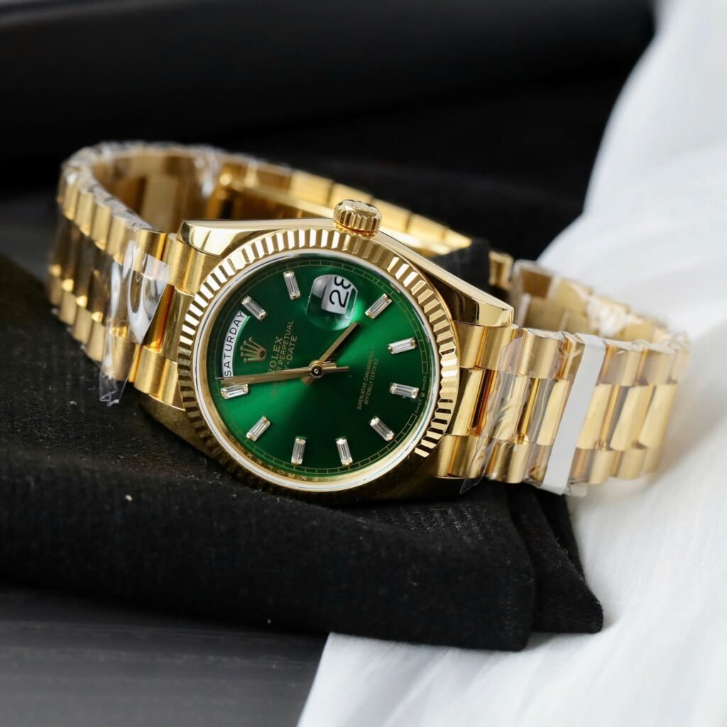 Superclone Rolex Day-Date Bright Green Diamond Dial 128238-0130 36 mm Bracelet & Clasp