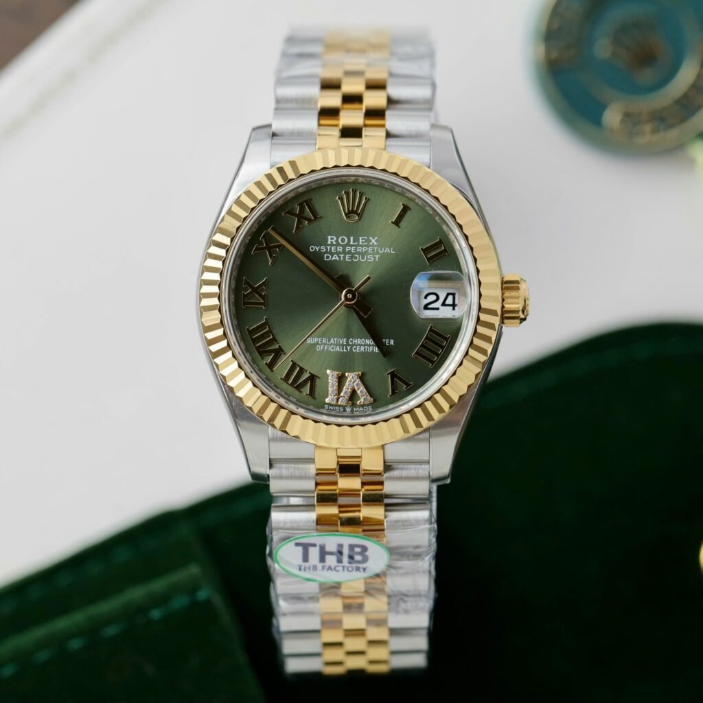 Rolex Datejust Olive Green Roman Diamond Dial 126233-0025 36 mm Bezel & Crystal
