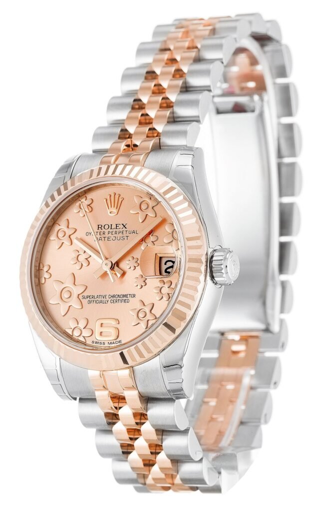 Replica Rolex Datejust Mid-Size Pink Floral Dial 178271 31 mm Bezel & Crystal