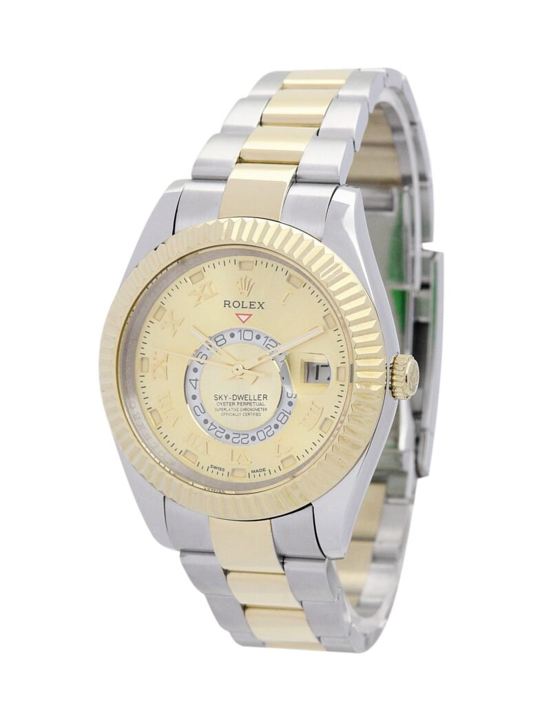 Replica Rolex Sky-Dweller Gold Dial 326938-2 Bezel & Crystal
