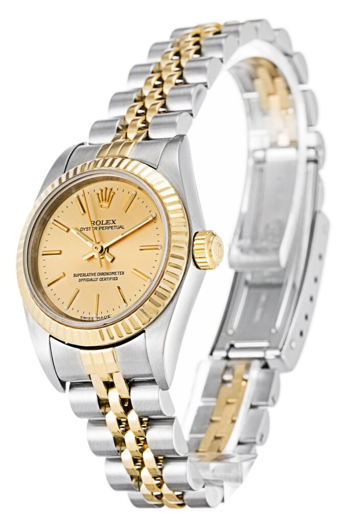 Replica Rolex Oyster Perpetual Lady Gold Dial 76193 24 mm Bezel & Crystal