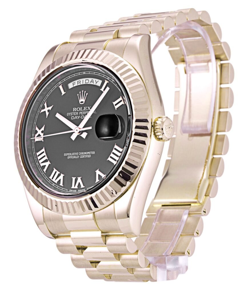 Replica Rolex Day-Date II Black Dial 218235 40 mm Bezel & Crystal