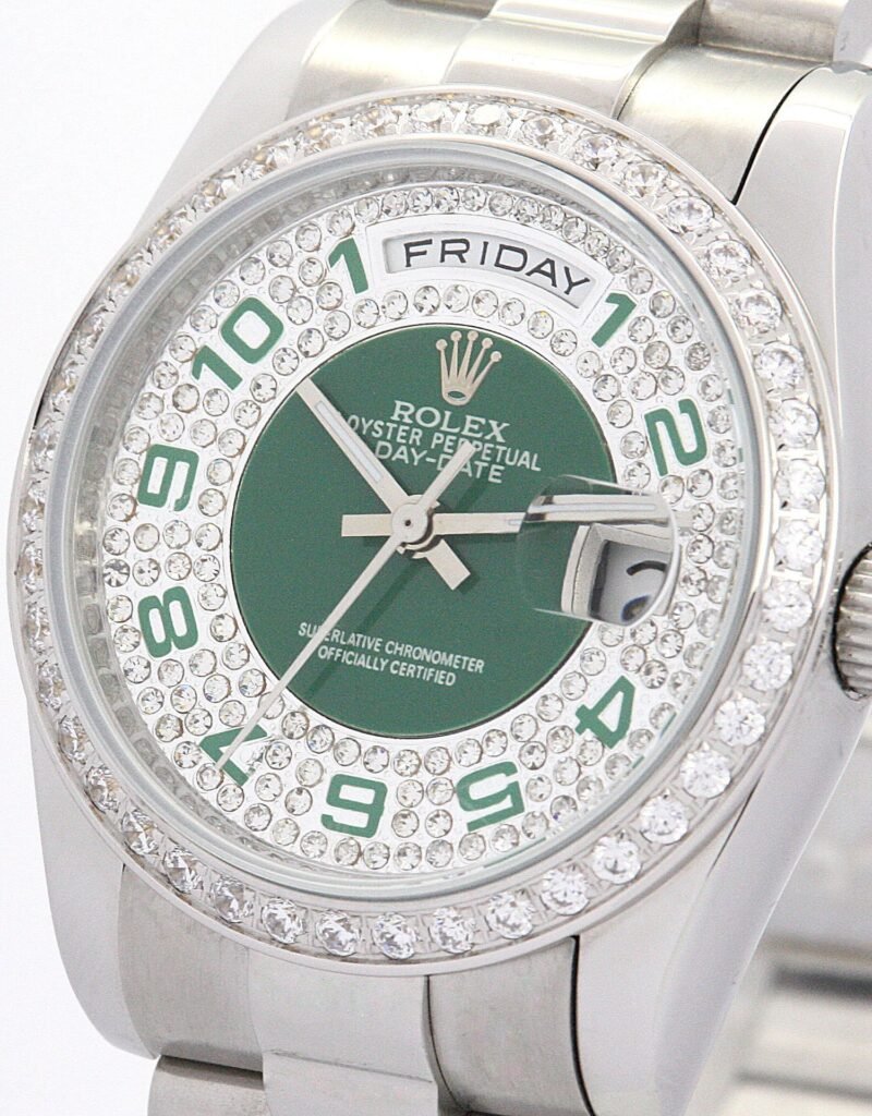 Replica Rolex Day-Date Green and Silver with Diamonds Dial 118346 36 mm Bracelet & Clasp