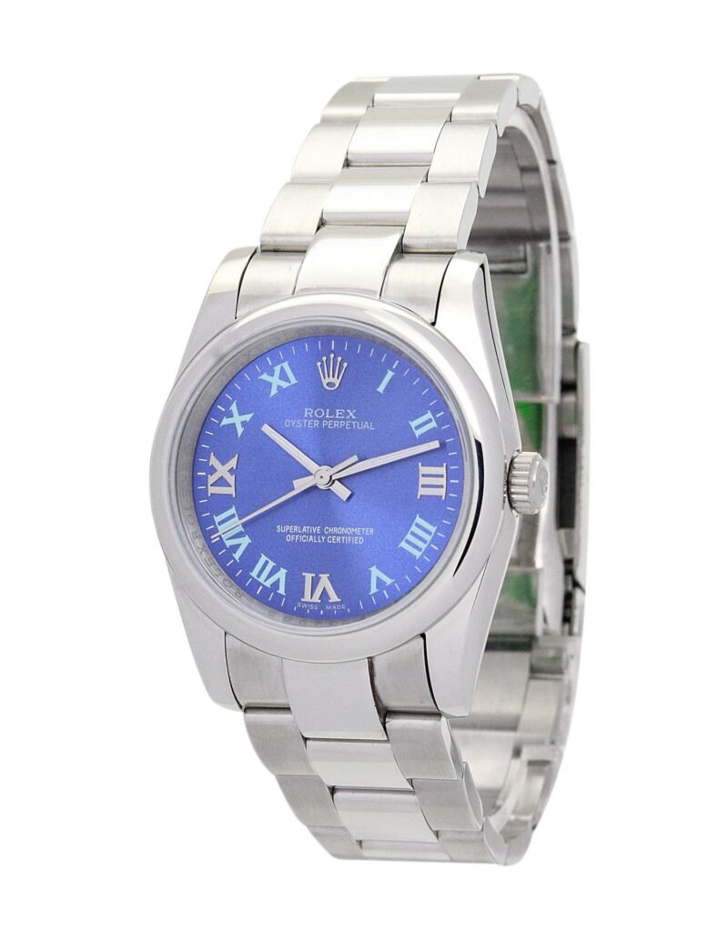 Replica Rolex Oyster Perpetual Lady Blue Dial 177200 31 mm Bezel & Crystal