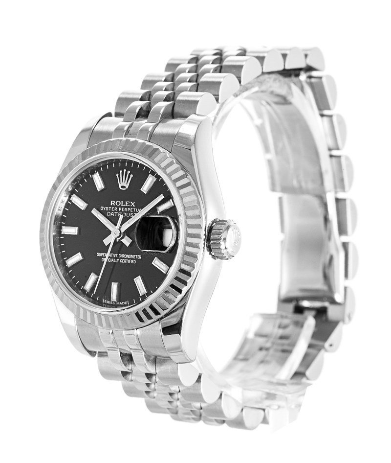 Replica Rolex Datejust Black Dial 179174 26 mm Bezel & Crystal