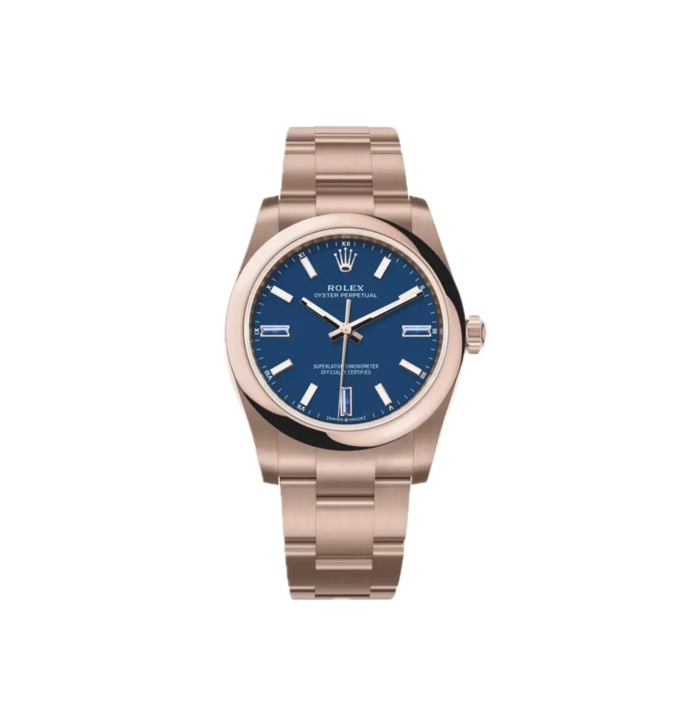 Rolex Oyster Perpetual Solid Gold 34mm Everose Gold (2026) Dial Details