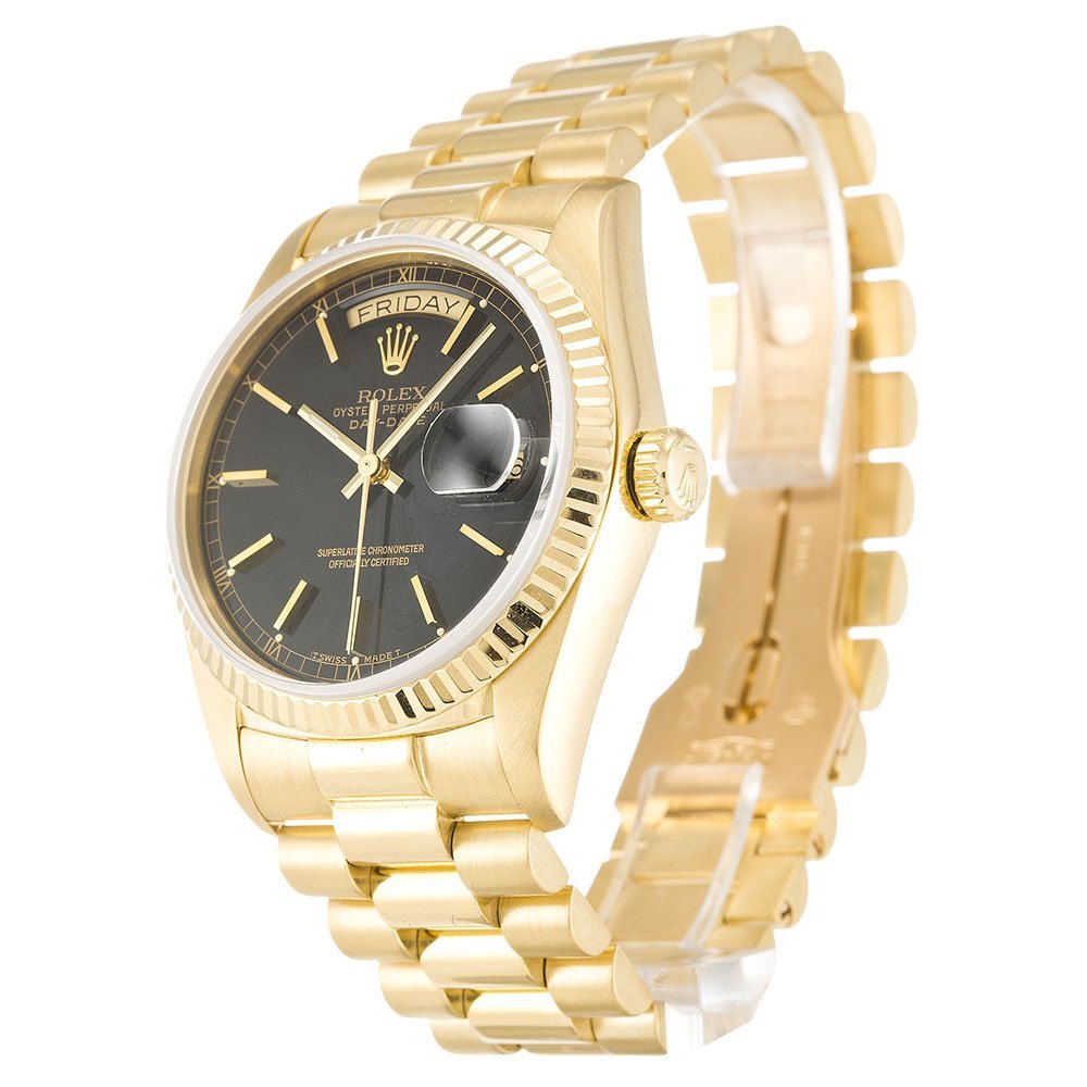 Replica Rolex Day-Date Black Dial 18038 36 mm Bezel & Crystal