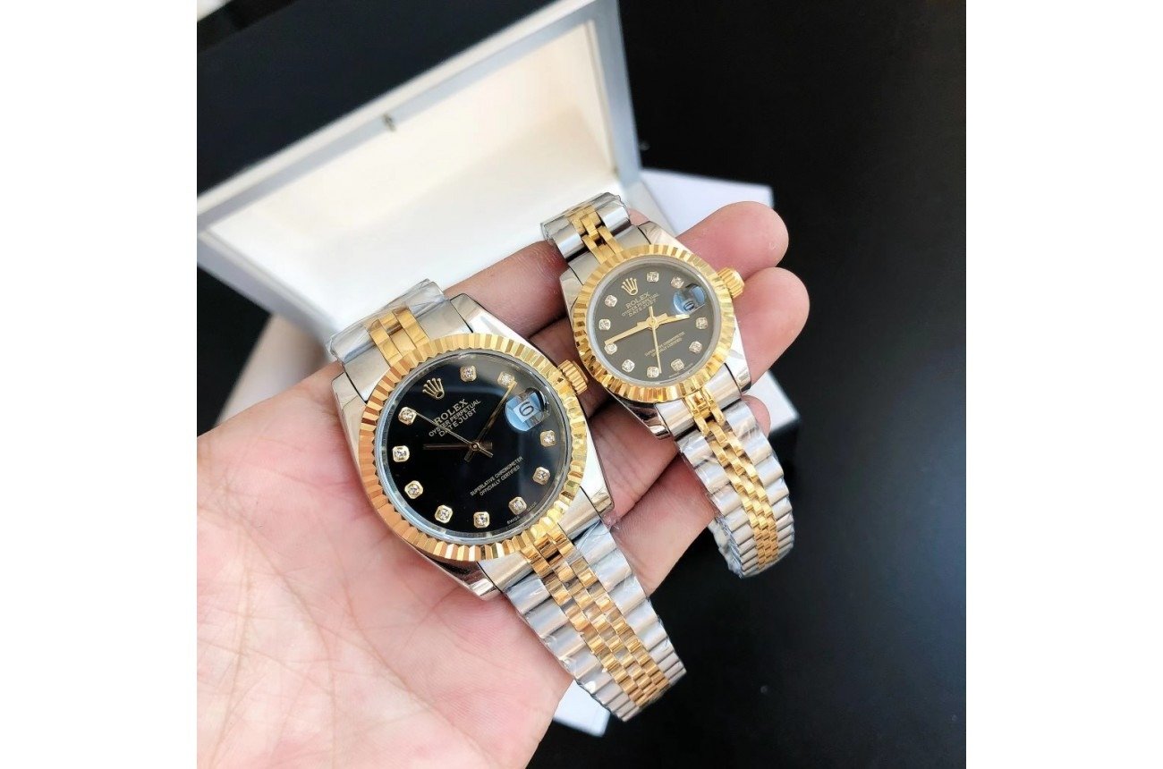 Replica Rolex Datejust RG/SS Jub Black/Dia 36/28 mm