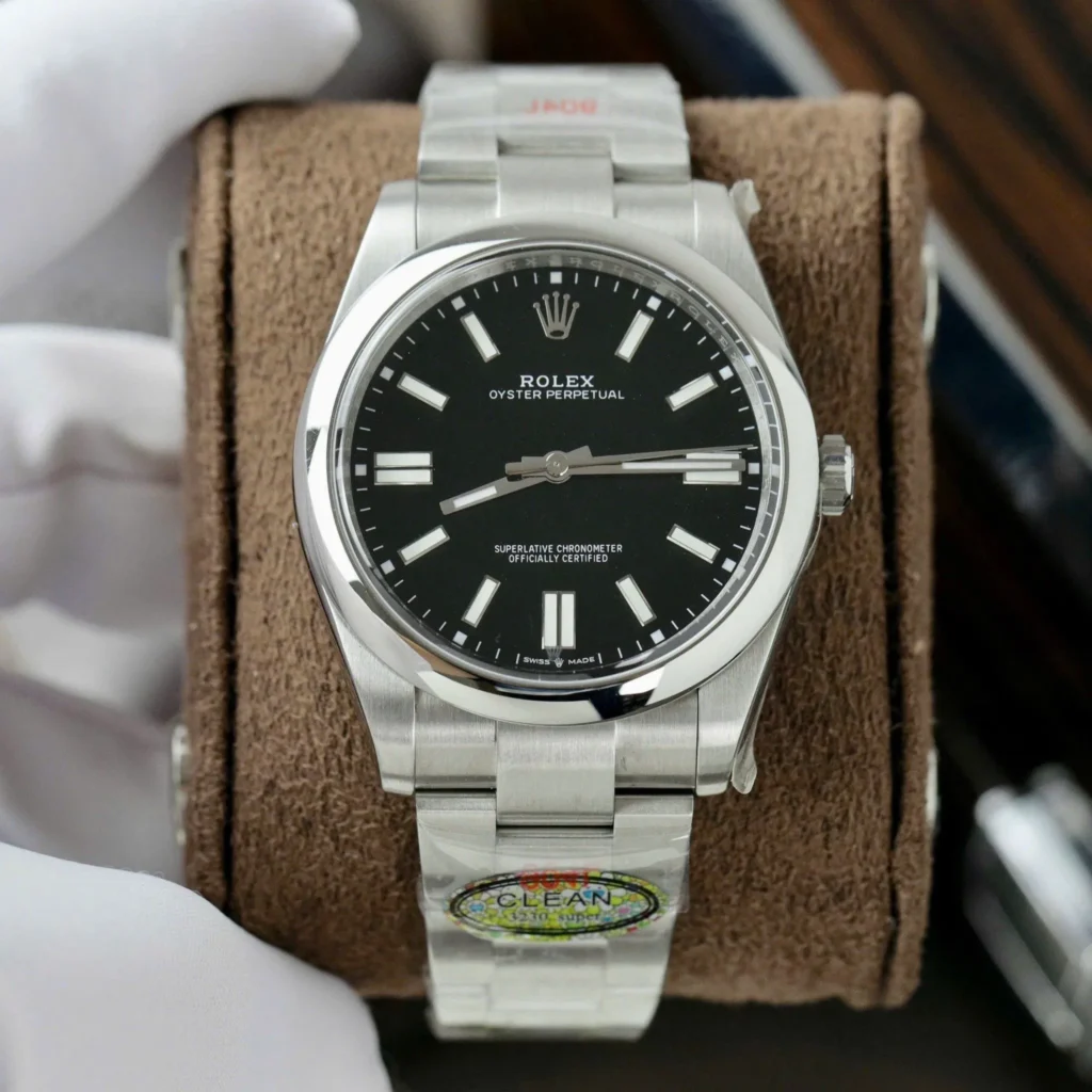 Replica Rolex Oyster Perpetual Lady Black Dial 124200 34 mm Bezel & Crystal