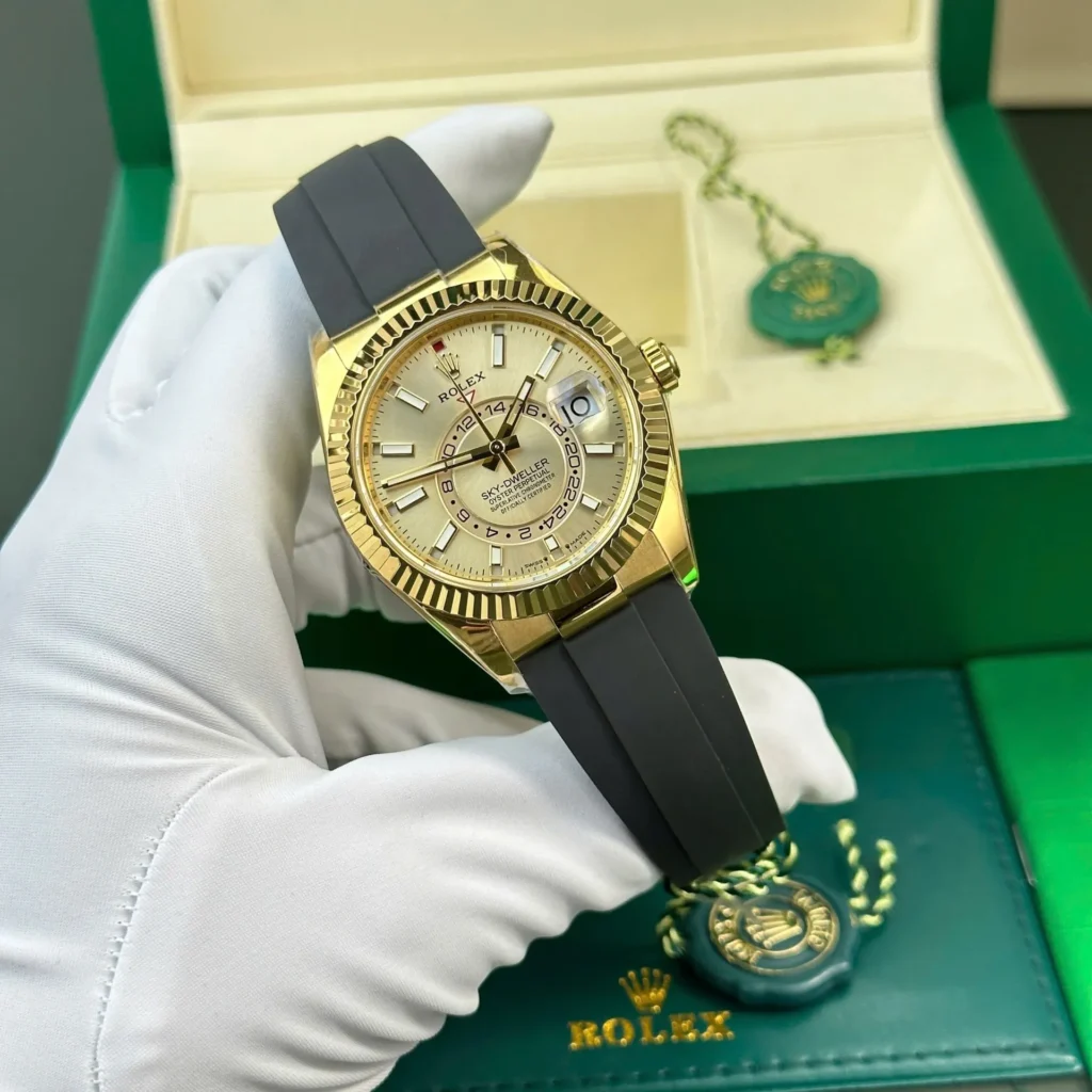 Superclone Rolex Sky-Dweller Champagne Dial 336238 Bezel & Crystal