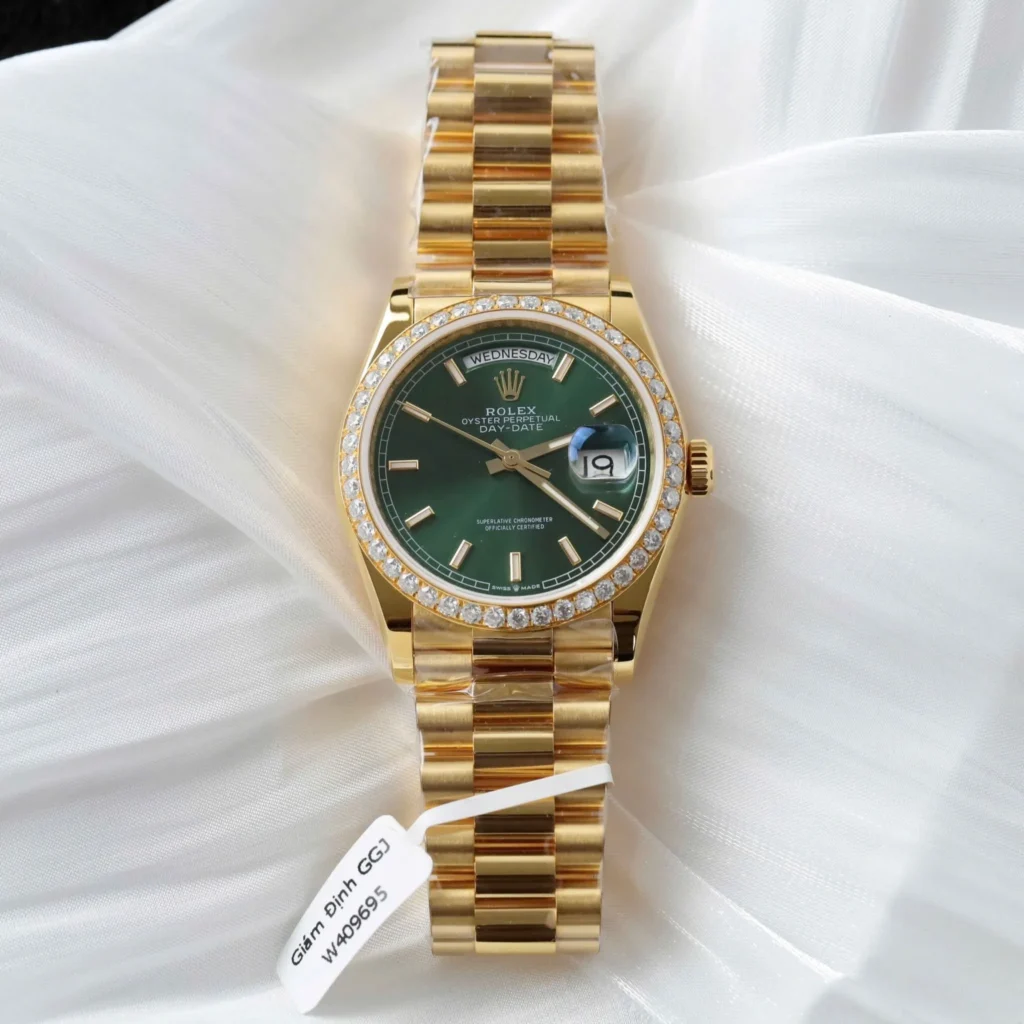 Superclone Rolex Day-Date Bright Green Diamond Dial 128348rbr-0078 36 mm Bezel & Crystal
