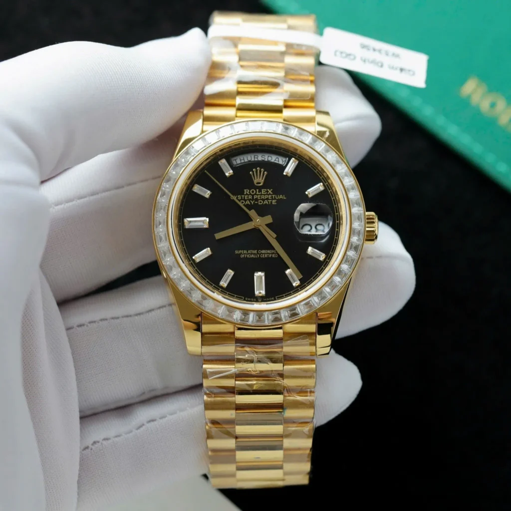 Superclone Rolex Day-Date Bright black Dial 228348RBR 40 mm Bezel & Crystal
