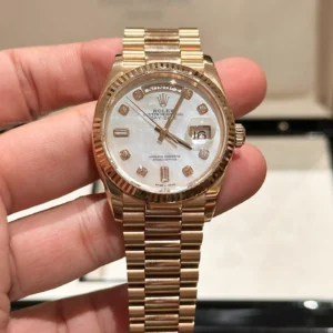 Superclone Rolex Day-Date White Mother-of-Pearl Diamond Dial 128235-0029 36 mm