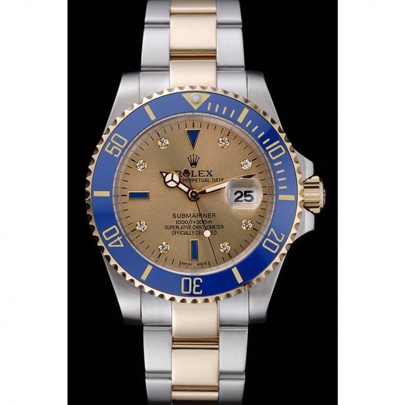 Replica Rolex Submariner Gold Dial rl55 Bezel & Crystal