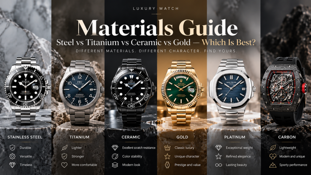 Luxury Watch Materials Guide: Steel vs Titanium vs Ceramic vs Gold — Which Is Best?
